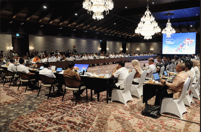 Kepala BNPB Letjen TNI Suharyanto saat menghadiri rapat tingkat menteri membahas Penyelenggaraan Konferensi Tingkat Tinggi G20 di Badung, Bali.