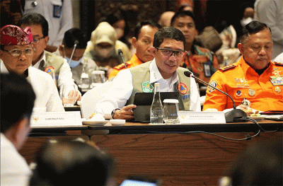 Kepala BNPB Letjen TNI Suharyanto saat menghadiri rapat tingkat menteri membahas Penyelenggaraan Konferensi Tingkat Tinggi G20 di Badung, Bali.