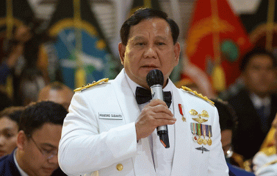 Menteri Pertahanan Prabowo Subianto saat acara syukuran HUT TNI ke-77 di Kemhan, Jakarta, Rabu (5/10/2022).