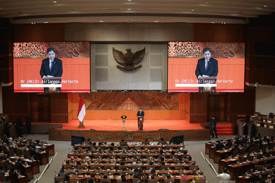 Menko Bidang Perekonomian Airlangga Hartarto menyampaikan pidato dalam Parliamentary Forum in The Context of The G20 Parliamentary Speakers’ Summit (P20).