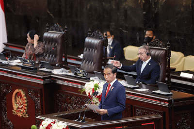 Presiden Joko Widodo menyampaikan pidatonya saat pembukaan the 8th G20 Parliamentary Speakers' Summit (P20) di Gedung Nusantara, Kompleks Parlemen, Senayan.