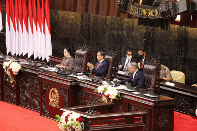 Presiden Joko Widodo menyampaikan pidatonya saat pembukaan the 8th G20 Parliamentary Speakers' Summit (P20) di Gedung Nusantara, Kompleks Parlemen, Senayan.