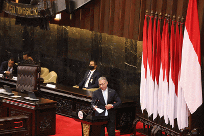 Presiden Joko Widodo menyampaikan pidatonya saat pembukaan the 8th G20 Parliamentary Speakers' Summit (P20) di Gedung Nusantara, Kompleks Parlemen, Senayan.