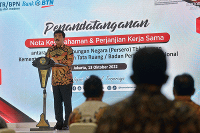 Penandatanganan Nota Kesepahaman tentang Sinergi Tugas dan Fungsi Bidang Agraria/Pertanahan dan Tata Ruang serta Jasa dan Layanan Perbankan di Jakarta.