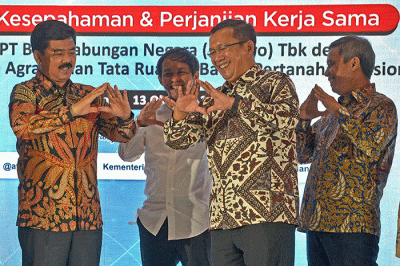 Penandatanganan Nota Kesepahaman tentang Sinergi Tugas dan Fungsi Bidang Agraria/Pertanahan dan Tata Ruang serta Jasa dan Layanan Perbankan di Jakarta.