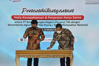Penandatanganan Nota Kesepahaman tentang Sinergi Tugas dan Fungsi Bidang Agraria/Pertanahan dan Tata Ruang serta Jasa dan Layanan Perbankan di Jakarta.