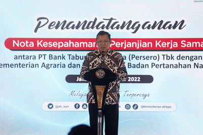 Penandatanganan Nota Kesepahaman tentang Sinergi Tugas dan Fungsi Bidang Agraria/Pertanahan dan Tata Ruang serta Jasa dan Layanan Perbankan di Jakarta.