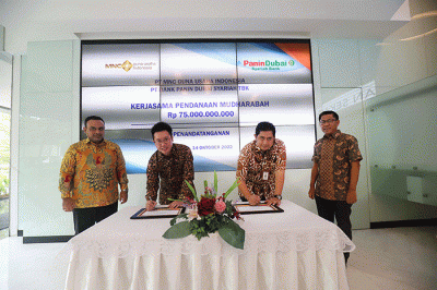 Penandatanganan kerja sama pembiayaan Mudharabah sebesar Rp75 miliar antara PT MNC Guna Usaha dengan PT Bank Panin Dubai Syariah Tbk (PNBS).