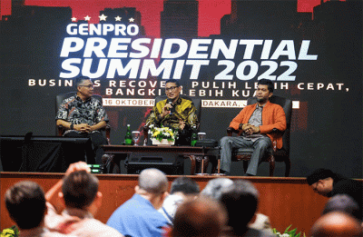 Presidensial Summit Genpro 2022 'Meningkatkan Peluang Bisnis Pariwisata dan Ekonomi Kreatif Daerah Pasca Pandemi' di Bidakara.