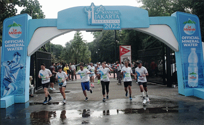Menparekraf Sandiaga Uno saat menghadiri Jakarta Marathon 2022 di Jakarta, Minggu (16/10/2022).