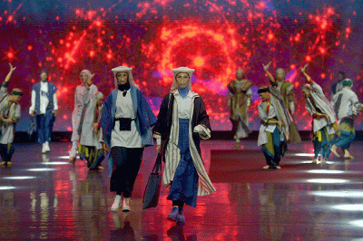Wakil Presiden Ma'ruf Amin memberikan sambutan dalam pembukaan Jakarta Muslim Fashion Week (JMFW) 2023 di ICE, BSD City, Banten, Kamis (20/10/2022).