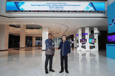 Penandatanganan perjanjian kerja sama BPJS Ketenagakerjaan dan PT MNC Teknologi Nusantara di Jakarta, Kamis (20/10/2022).