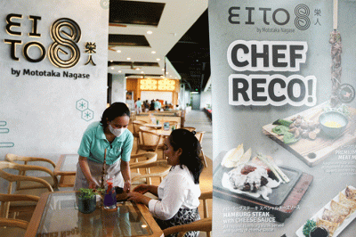 Pengunjung menikmati hidangan di Restoran Eito 8 by Mototaka Nagase, Pantai Indah Kapuk, Jakarta Utara, Senin (24/10/2022).