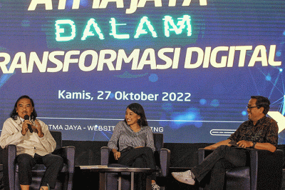 Peluncuran website Unika Atma Jaya sebagai platform digital pendukung kegiatan pembelajaran di Kampus Unika Atma Jaya, Jakarta, Kamis (27/10/2022).