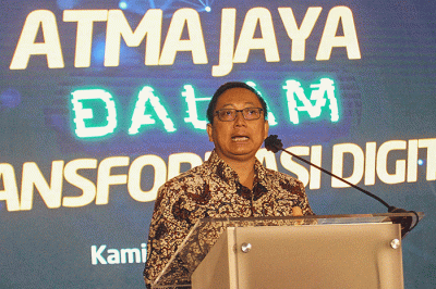 Peluncuran website Unika Atma Jaya sebagai platform digital pendukung kegiatan pembelajaran di Kampus Unika Atma Jaya, Jakarta, Kamis (27/10/2022).