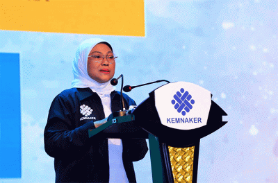Menteri Ketenagakerjaan Ida Fauziyah saat menghadiri acara Job Fair Nasional 2022 di Jakarta Convention Center (JCC), Senayan, Minggu (30/10/2022).