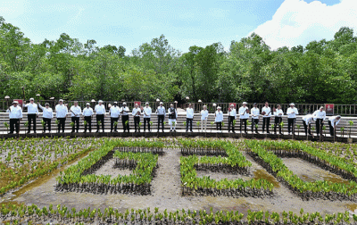 Presiden Joko Widodo mengajak pemimpin negara G20 ke Taman Hutan Raya Bakau, di Denpasar Bali.