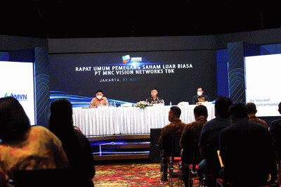 Rapat Umum Pemegang Saham Luar Biasa (RUPSLB) PT MNC Vision Networks Tbk di MNC Conference Hall, iNews Tower, Jalan Kebon Sirih, Jakarta Pusat.