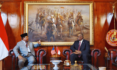 Menteri Pertahanan Prabowo Subianto menerima kunjungan Menteri Pertahanan AS atau Secretary Of Defense Lloyd J Austin III di Kemhan, Jakarta.