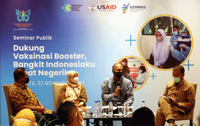 Seminar publik bertema Dukung Vaksinasi Booster, Bangkit Indonesiaku Sehat Negeriku di Jakarta, Selasa (22/11/2022).