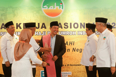 Dirjen PHU Kemenag Hilman Latief saat membuka Rakernas DPP SAHI 2022 di Jakarta, Kamis (24/11/2022).