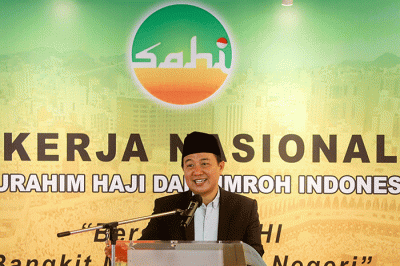 Dirjen PHU Kemenag Hilman Latief saat membuka Rakernas DPP SAHI 2022 di Jakarta, Kamis (24/11/2022).