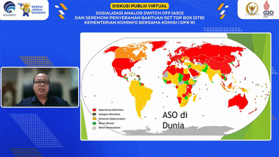 Webinar yang bertajuk Sosialisasi Analog Switch Off (ASO) dan Seremoni Penyerahan Bantuan Set Top Box (STB) Kementerian Kominfo Bersama Komisi I DPR. 