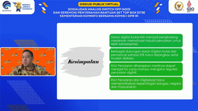Webinar yang bertajuk Sosialisasi Analog Switch Off (ASO) dan Seremoni Penyerahan Bantuan Set Top Box (STB) Kementerian Kominfo Bersama Komisi I DPR. 