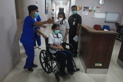Simulasi penanganan bencana gempa dan kebakaran, Lippo Village, Karawaci, Tangerang, Banten, Jumat (25/11/2022).