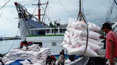 Aktivitas bongkar muat distribusi pupuk bersubsidi di Pelabuhan Paotere, Makassar, Senin (28/11/2022).
