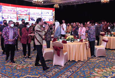 Presiden Joko Widodo saat memberikan sambutan pada Pertemuan Tahunan Bank Indonesia Tahun 2022 di Jakarta Convention Center, Jakarta, Rabu (30/11/2022).