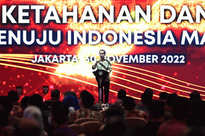 Presiden Joko Widodo saat memberikan sambutan pada Pertemuan Tahunan Bank Indonesia Tahun 2022 di Jakarta Convention Center, Jakarta, Rabu (30/11/2022).