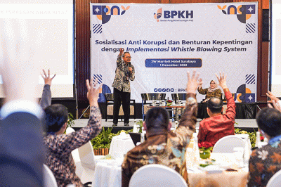 Kasatgas PPG Direktorat Gratifikasi dan Pelayanan Publik KPK Sugiarto saat memberikan sambutan pada diskusi sosialisasi anti korupsi.
