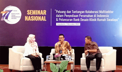 Seminar Nasional “Peluang dan Tantangan Kolaborasi Multisektor dalam Penyediaan Perumahan di Indonesia & Peluncuran Bank Desain Klinik Rumah Swadaya”.