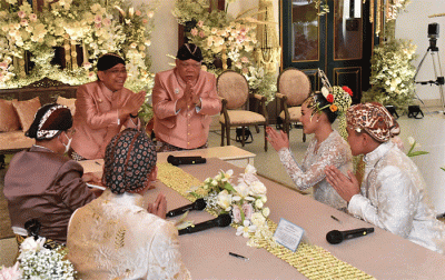 Foto-foto akad nikah putra bungsu Presiden Joko Widodo (Jokowi), Kaesang Pangarep dengan Erina Gudono berlangsung pada Sabtu (10/12/2022) siang.