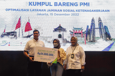 Pembukaan Rekeneing Massal Pekerja Migran Indonesia (PMI) di Plaza BP Jamsostek, Jakarta, Kamis (15/12/2022).