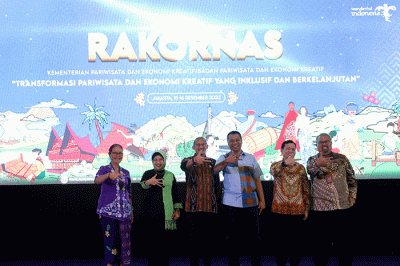 Menteri Pariwisata dan Ekonomi Kreatif (Menparekraf) Sandiaga Uno saat memberikan sambutan pada Rakornas pariwisata dan ekonomi kreatif (Parekraf) 2022.