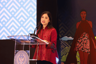 Wamenparekraf Angela Tanoesoedibjo saat memberikan sambutan pada penutupan Rapat Koordinasi Nasional (Rakornas) pariwisata dan ekonomi kreatif (Parekraf) 2022.