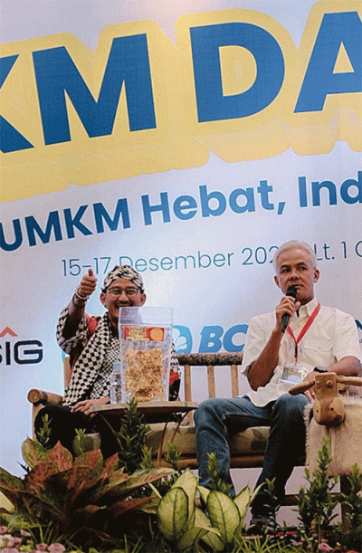 Menparekraf Sandiaga Salahuddin Uno menyampaikan apresiasinya terhadap Gubernur Jawa Tengah, Ganjar Pranowo yang mendukung penuh para pelaku ekonomi kreatif. 
