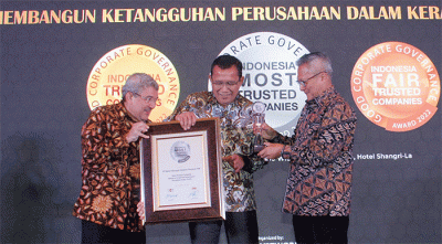 Indonesia Most Trusted Company Based berdasarkan Corporate Governance Perception Index (CGPI) 2021 pada ajang CGPI Award di Jakarta, Selasa (20/12/2022).