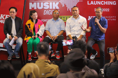 Konferensi pers dalam acara Launching KFC Musik Digital powored by Trebel di KFC by Naughty by Nature di Jakarta Selatan, Rabu (21/12/2022).