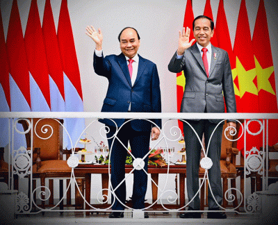 Presiden Joko Widodo menyambut kunjungan kenegaraan Presiden Republik Sosialis Vietnam Nguyễn Xuân Phúc, di Istana Kepresidenan Bogor, Jawa Barat.