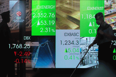 Layar menampilkan pergerakan Indeks Harga Saham Gabungan (IHSG) di Bursa Efek Indonesia, Jakarta, Selasa (27/12/2022).