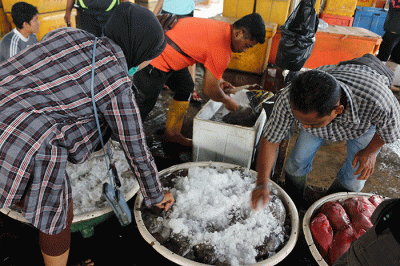 Suasana Aktivitas pedagang Ikan di Pasar Ikan Muara Angke, Jakarta, Kamis (29/12/2022).