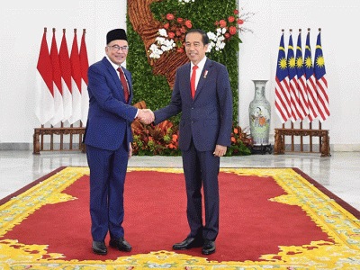 Presiden Joko Widodo menyambut kunjungan resmi Perdana Menteri (PM) Malaysia, Dato’ Seri Anwar bin Ibrahim, di Istana Kepresidenan Bogor, Jawa Barat.