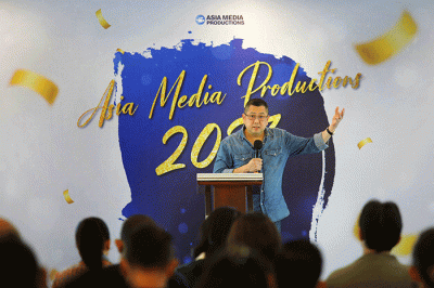 Syukuran Asia Media Productions (AMP) Performance Celebration yang diselenggarakan di lounge Studio RCTI+ Kebun Jeruk, Jakarta, Rabu (11/1/2023).