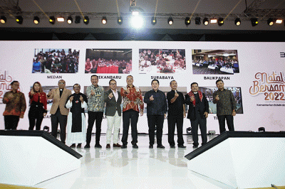 Menteri BUMN Erick Thohir saat memberikan sambutan dalam acara Natal Bersama 2022 Kementerian BUMN dan BUMN di ICE BSD, Tangerang, Banten, Sabtu (14/1/2023).