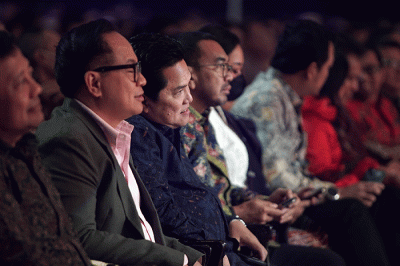 Menteri BUMN Erick Thohir saat memberikan sambutan dalam acara Natal Bersama 2022 Kementerian BUMN dan BUMN di ICE BSD, Tangerang, Banten, Sabtu (14/1/2023).