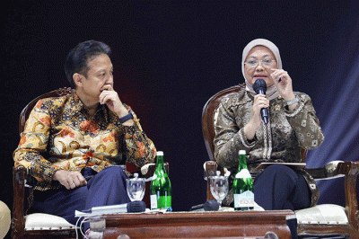 Menteri Ketenagakerjaan Ida Fauziyah saat menjadi narasumber dalam Rakornas Kepala Daerah dan Forum Kordinasi Pimpinan di Daerah (Forkompimda).