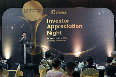 Menteri BUMN Erick Thohir saat memberikan sambutan dalam acara Investor Appreciaton Sinarmas Asset Management di Jakarta, Kamis (19/1/2023).